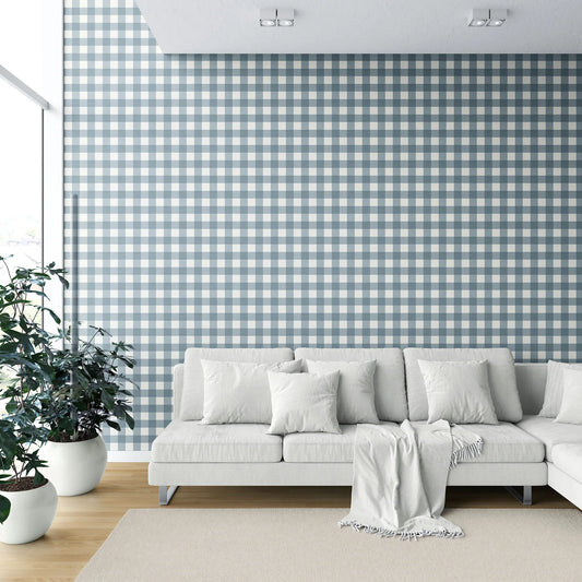 Bramwell Gingham Wallpaper - Blue Ash