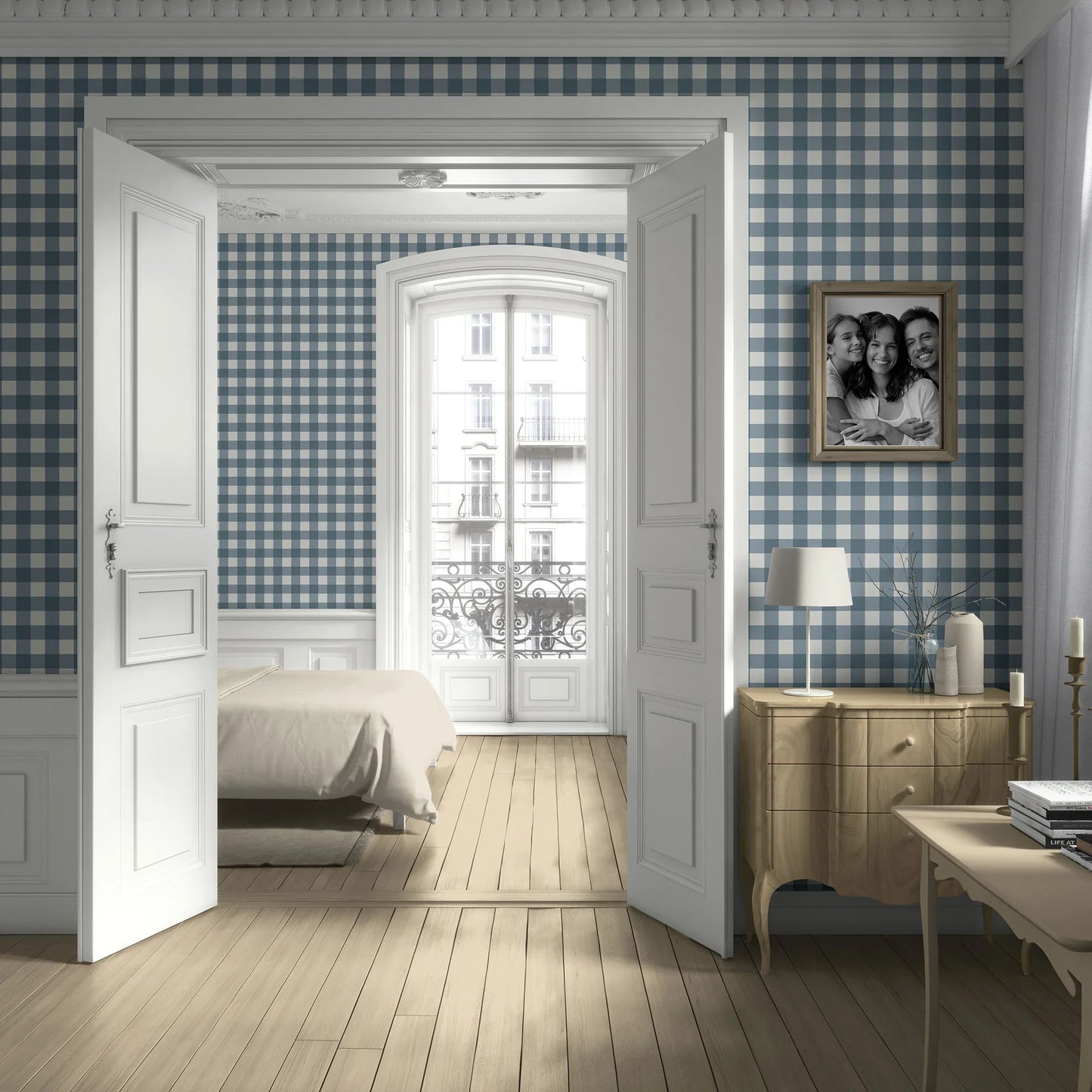 Bramwell Gingham Wallpaper - Blue Ash