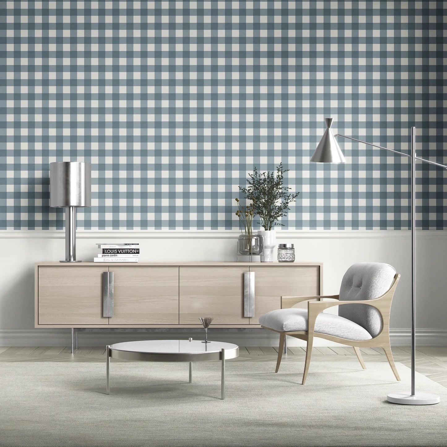 Bramwell Gingham Wallpaper - Blue Ash