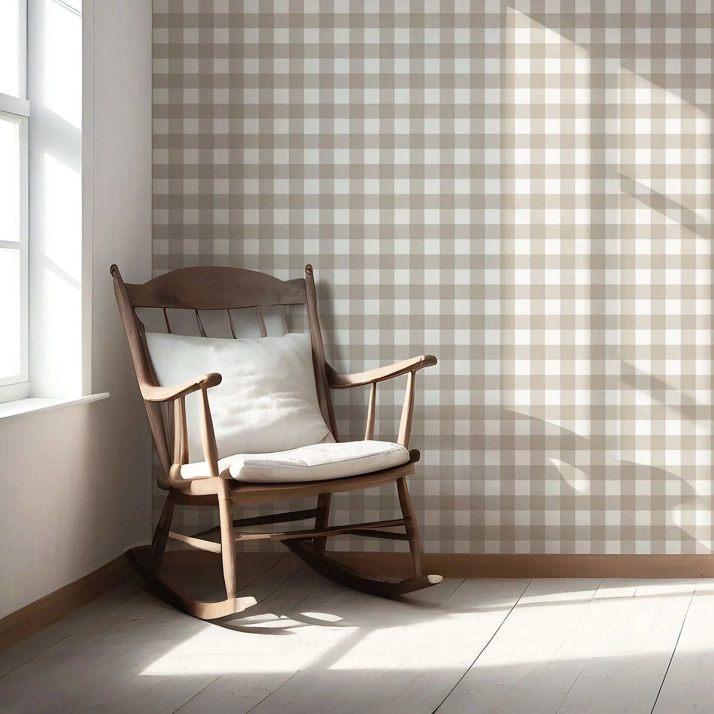 Bramwell Gingham Wallpaper - Stone Linen