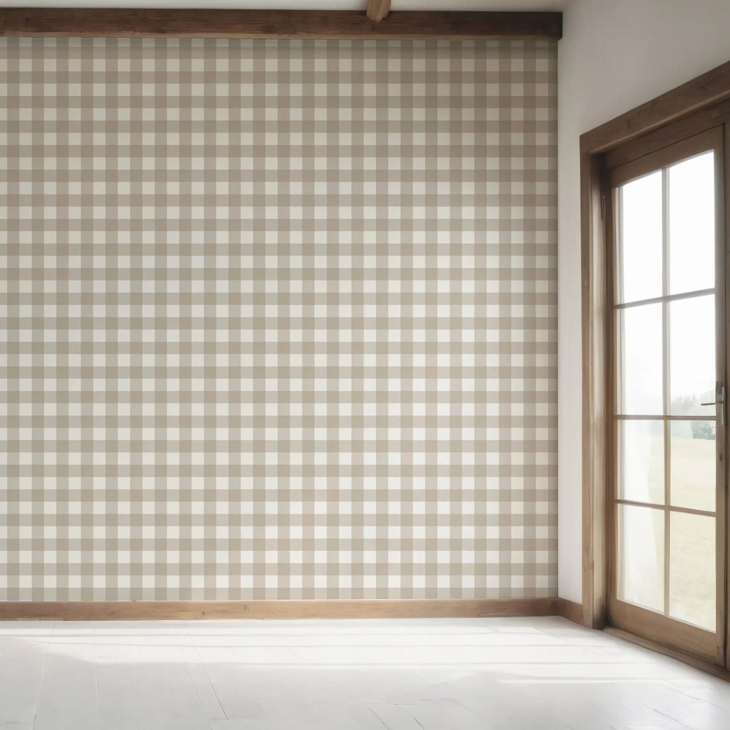Bramwell Gingham Wallpaper - Stone Linen