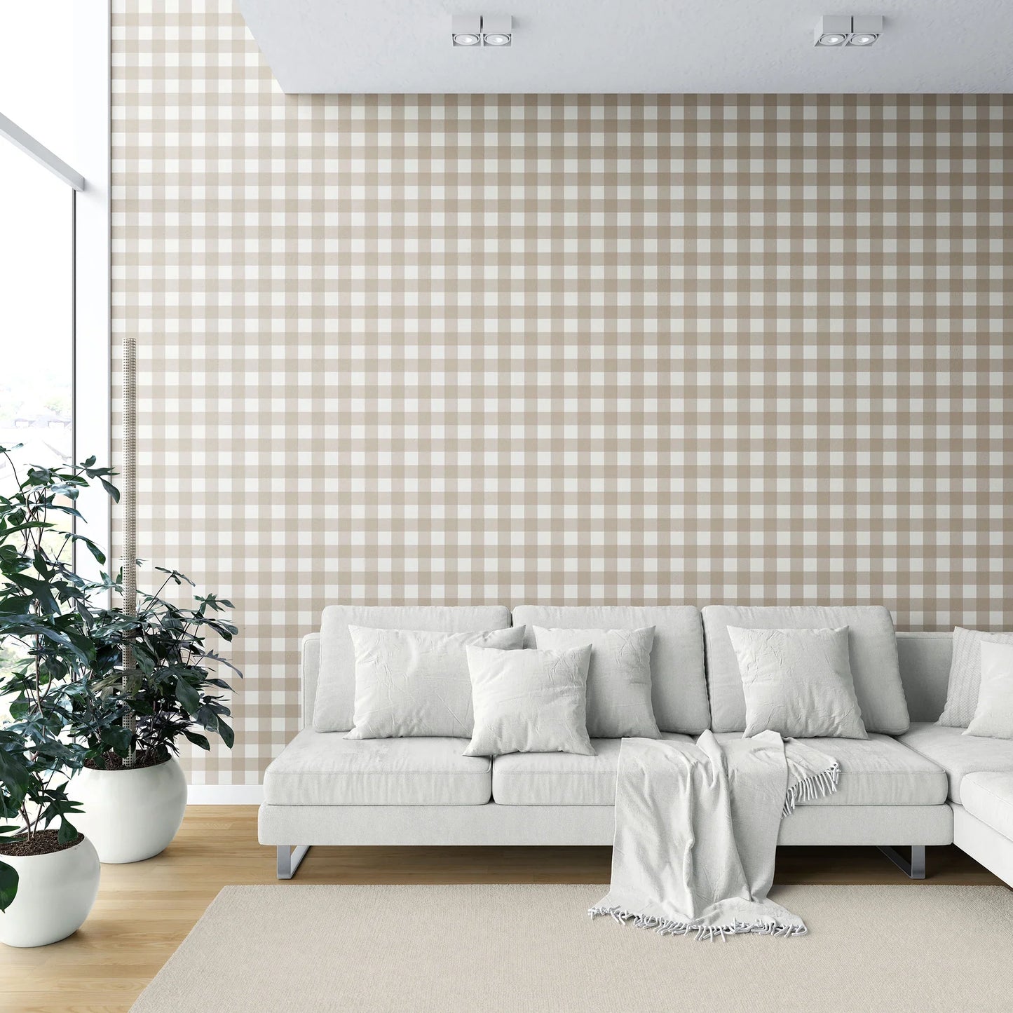Bramwell Gingham Wallpaper - Stone Linen