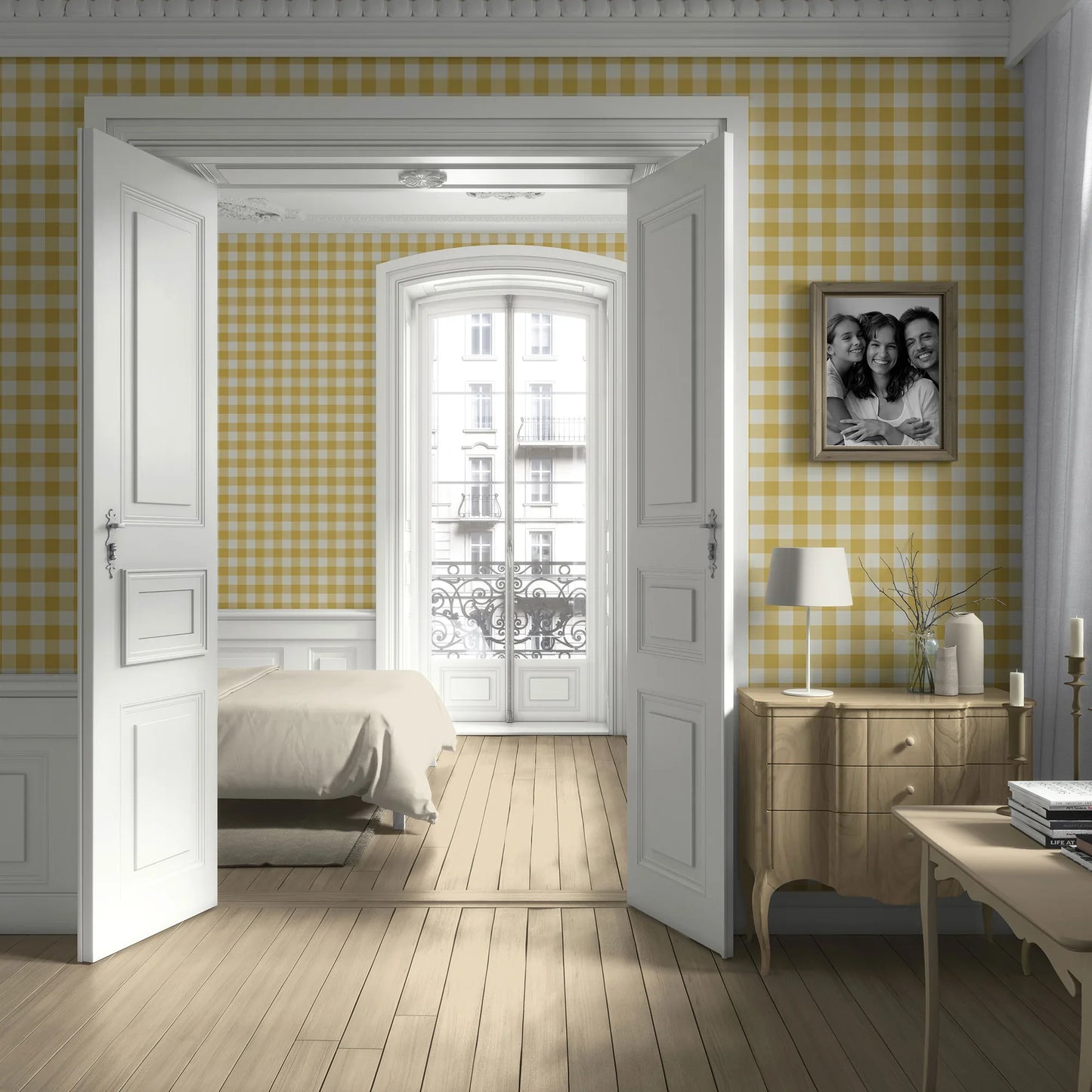 Bramwell Gingham Wallpaper - Butterfield Cream