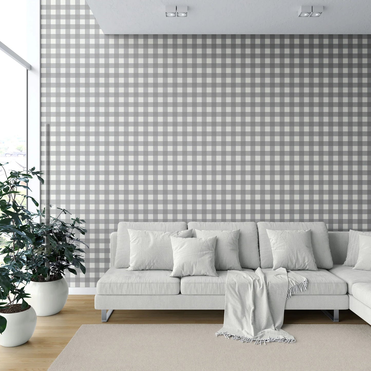 Bramwell Gingham Wallpaper - Ashcroft Grey