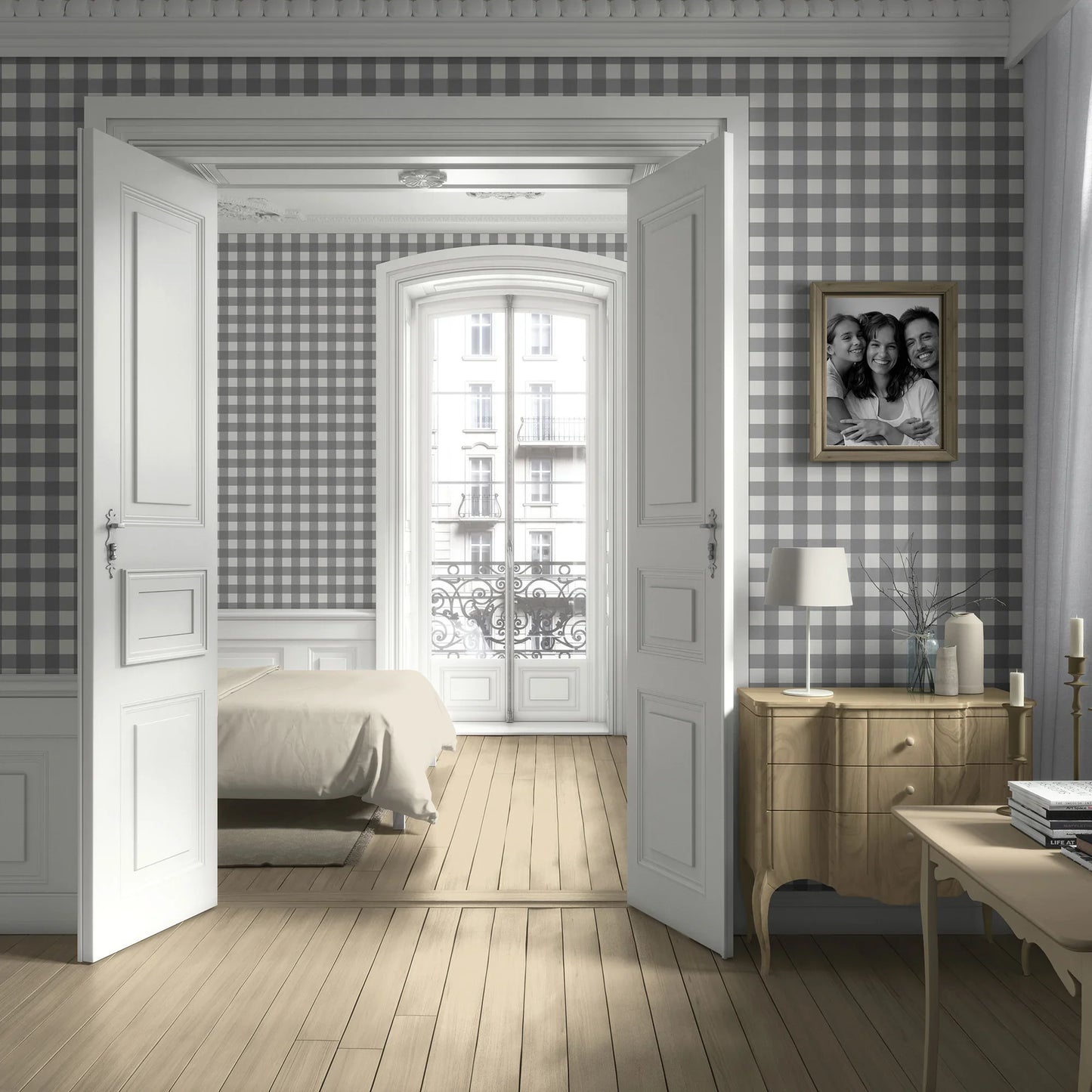 Bramwell Gingham Wallpaper - Ashcroft Grey