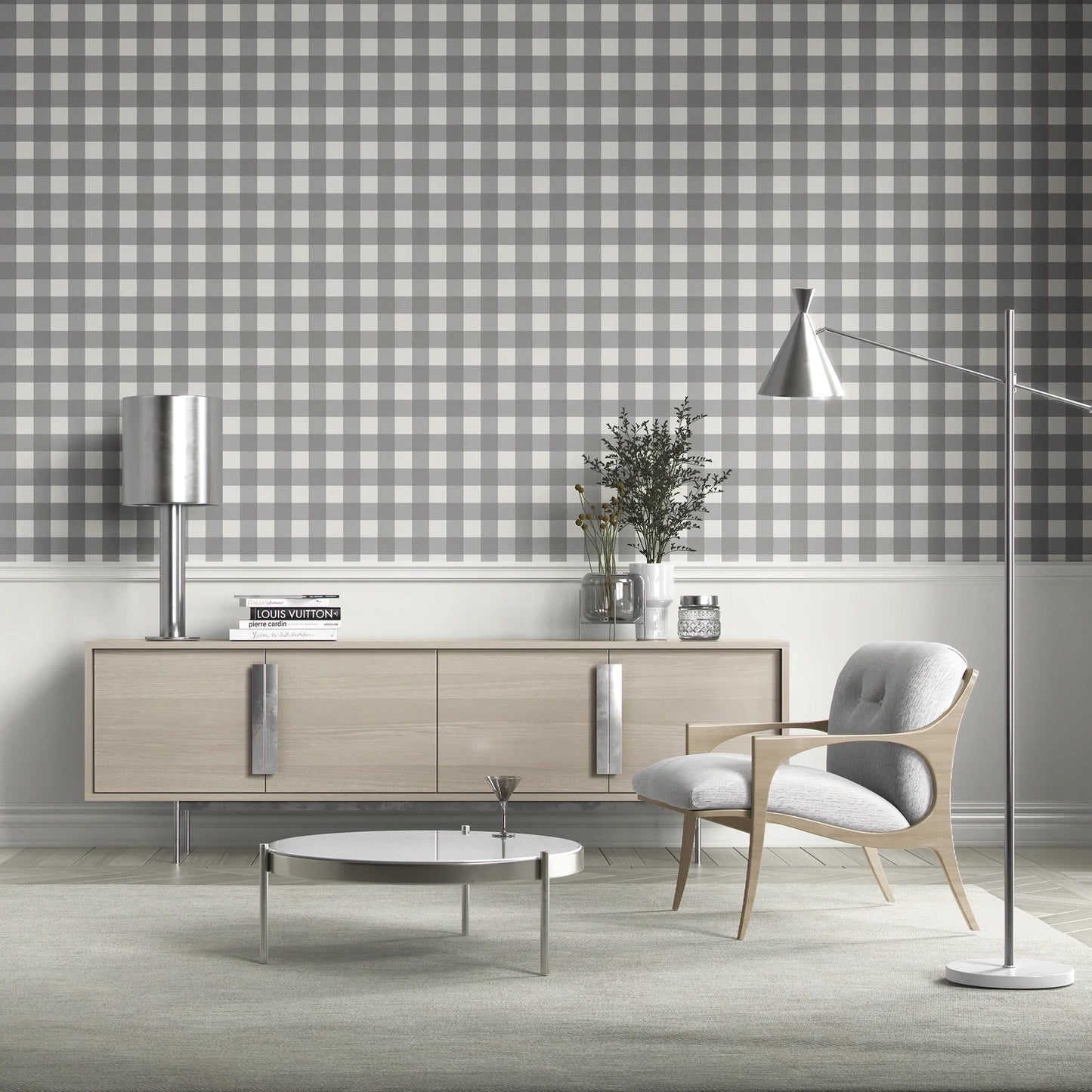Bramwell Gingham Wallpaper - Ashcroft Grey