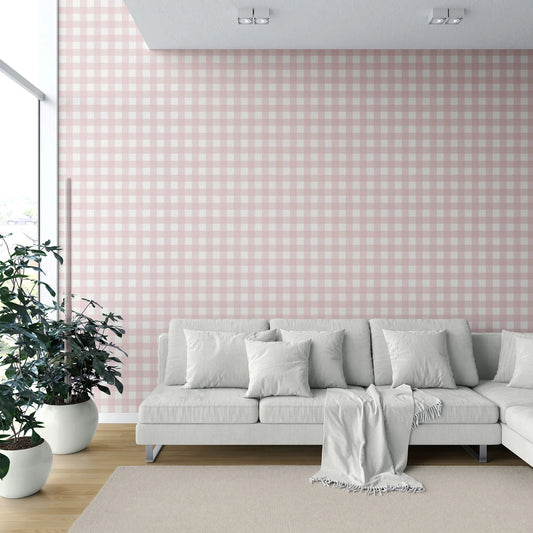 Bramwell Gingham Wallpaper - Blush Clay