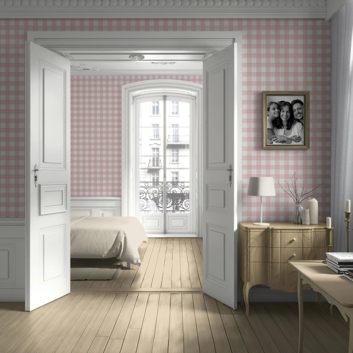 Bramwell Gingham Wallpaper - Blush Clay