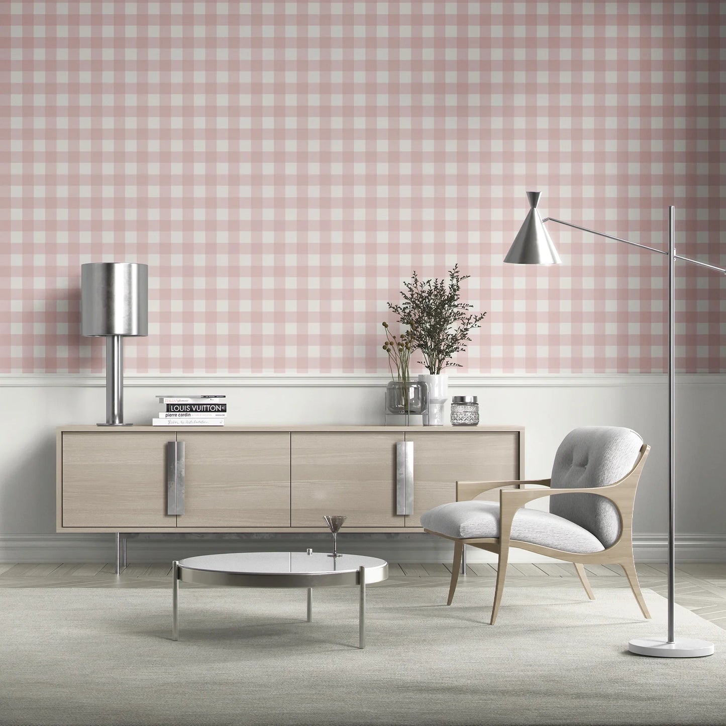 Bramwell Gingham Wallpaper - Blush Clay