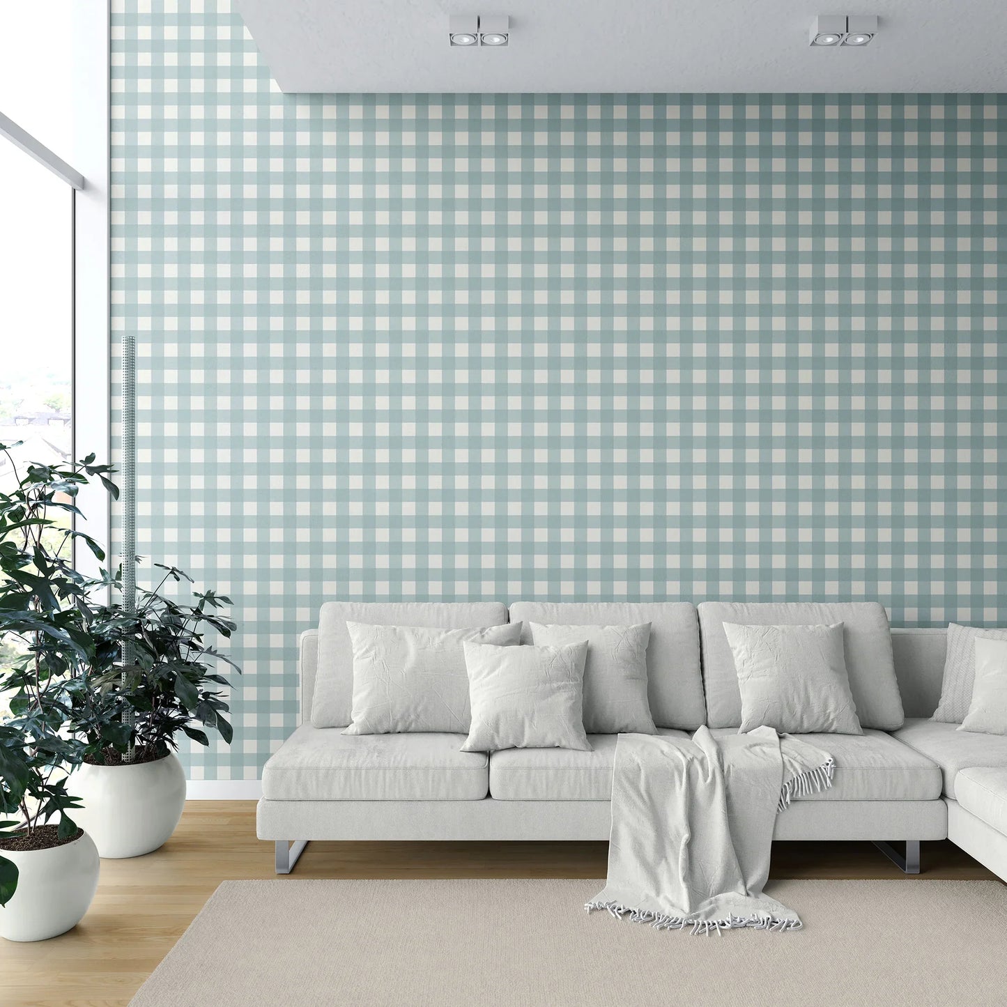 Bramwell Gingham Wallpaper - Sea Glass Blue