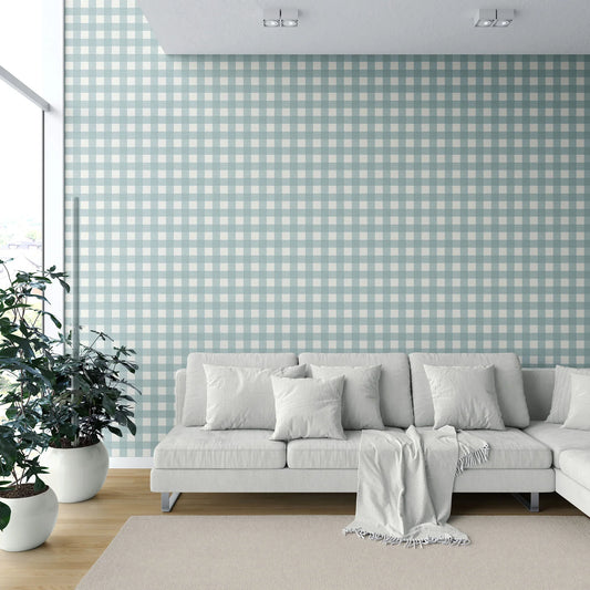 Bramwell Gingham Wallpaper - Sea Glass Blue