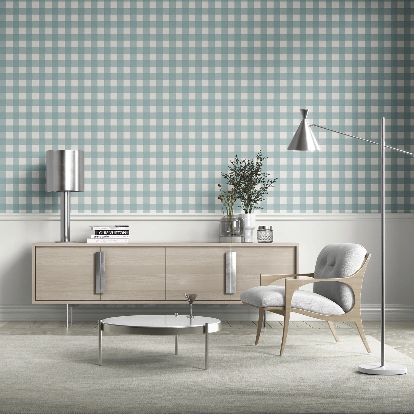 Bramwell Gingham Wallpaper - Sea Glass Blue