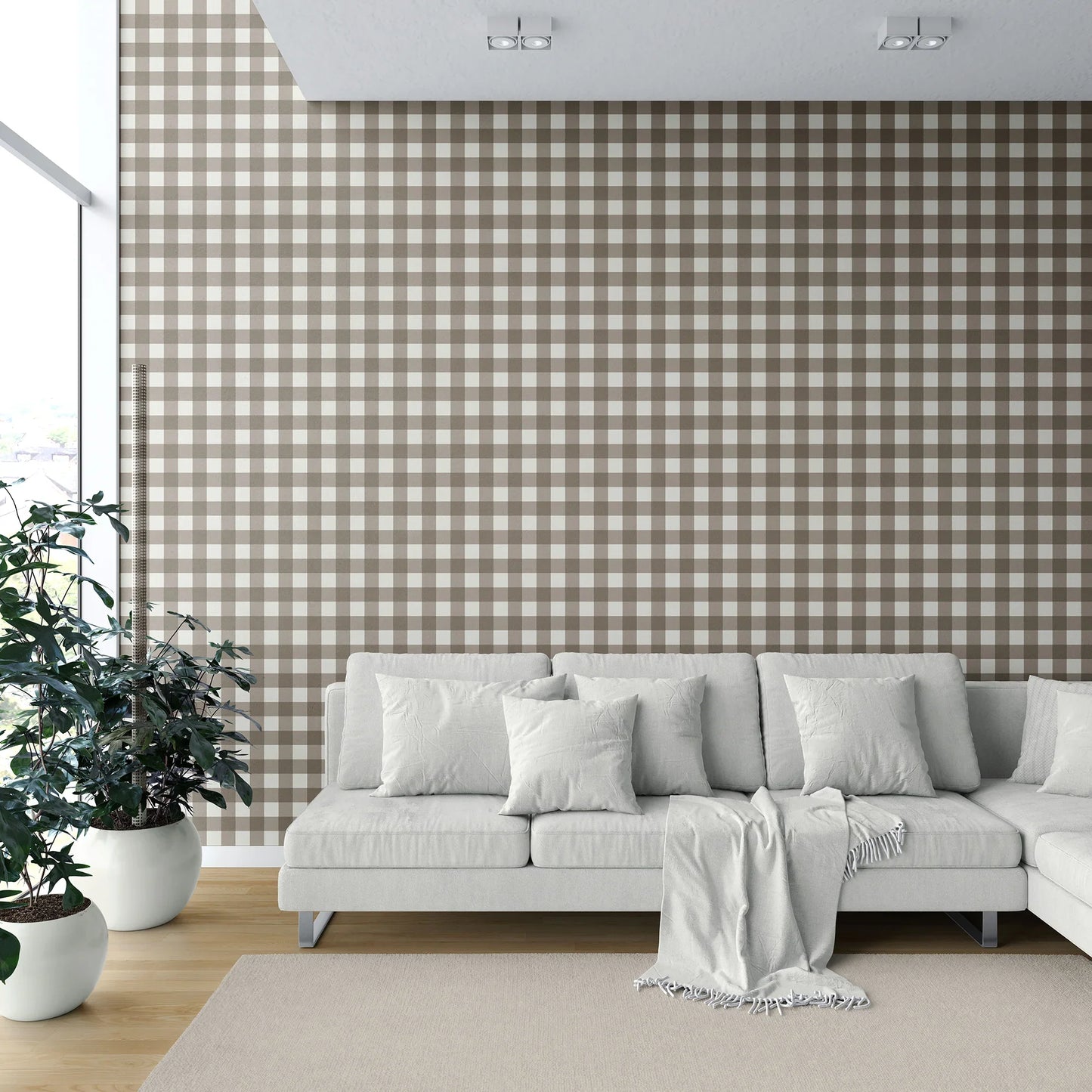 Bramwell Gingham Wallpaper - Weathered Taupe