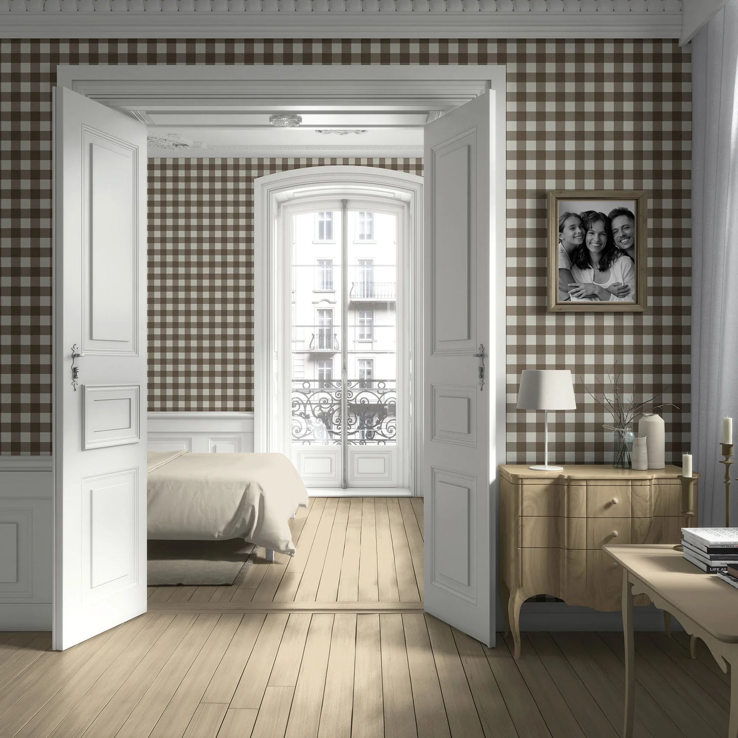 Bramwell Gingham Wallpaper - Weathered Taupe
