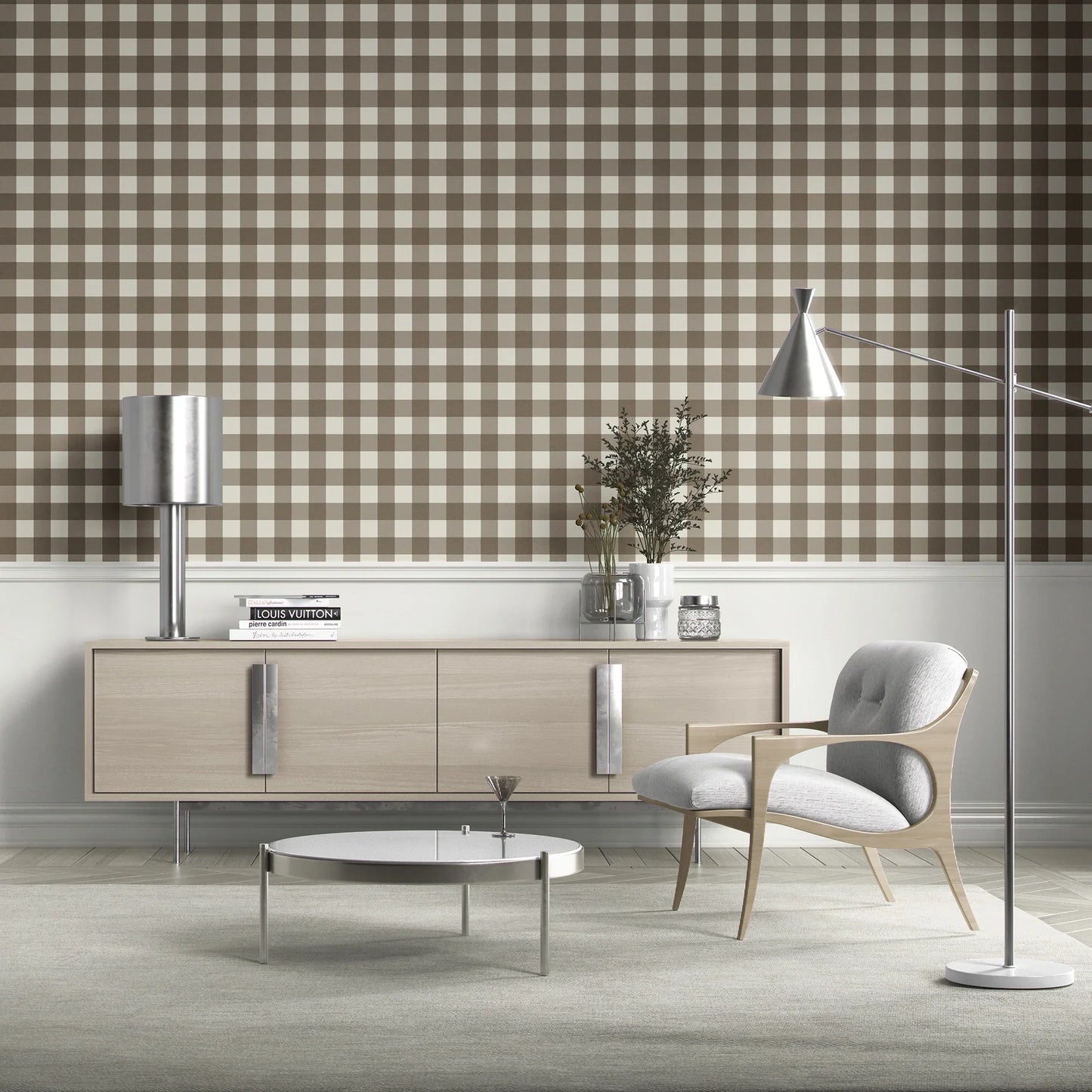 Bramwell Gingham Wallpaper - Weathered Taupe