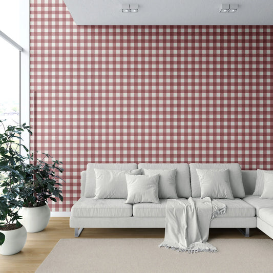 Bramwell Gingham Wallpaper - Rosewood Clay