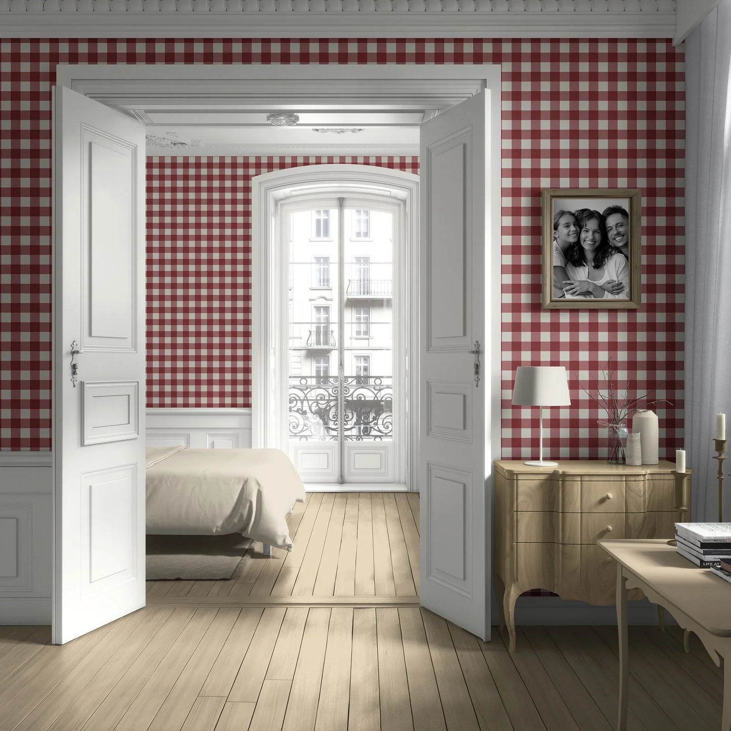 Bramwell Gingham Wallpaper - Rosewood Clay