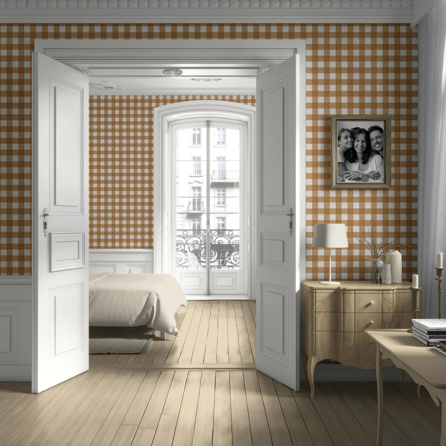 Bramwell Gingham Wallpaper - Terracotta Dusk