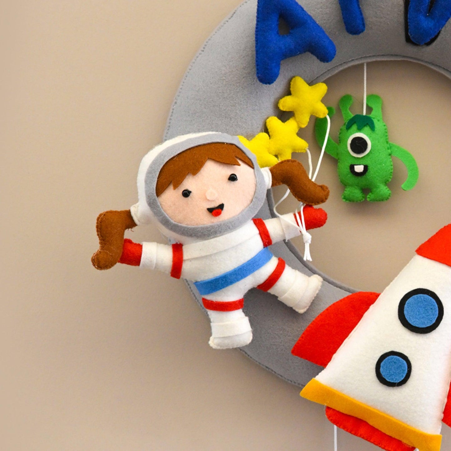 Astronaut Adventure Felt Name Plate for Children