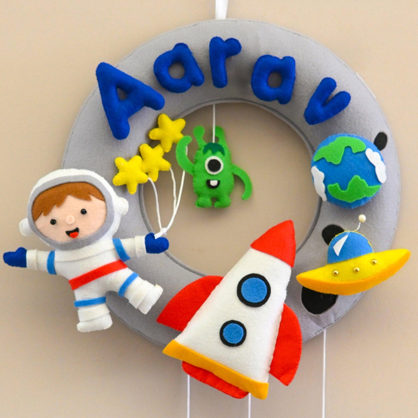 Astronaut Adventure Felt Name Plate for Children