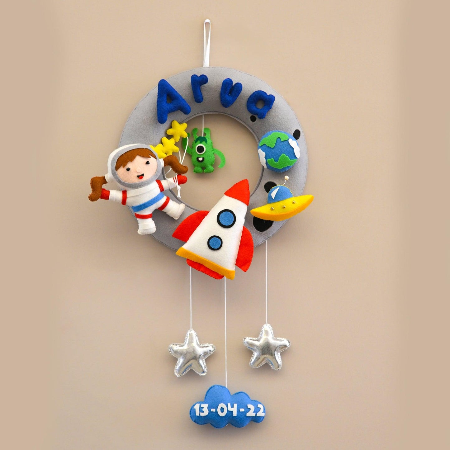 Astronaut Adventure Felt Name Plate for Children