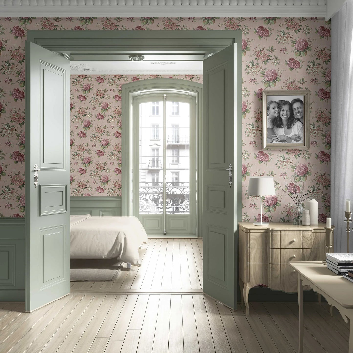 Hydrangea Hill Wallpaper - Dusty Rose