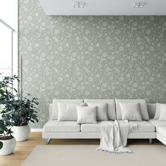 Garden Anthology Wallpaper - Misty Sage