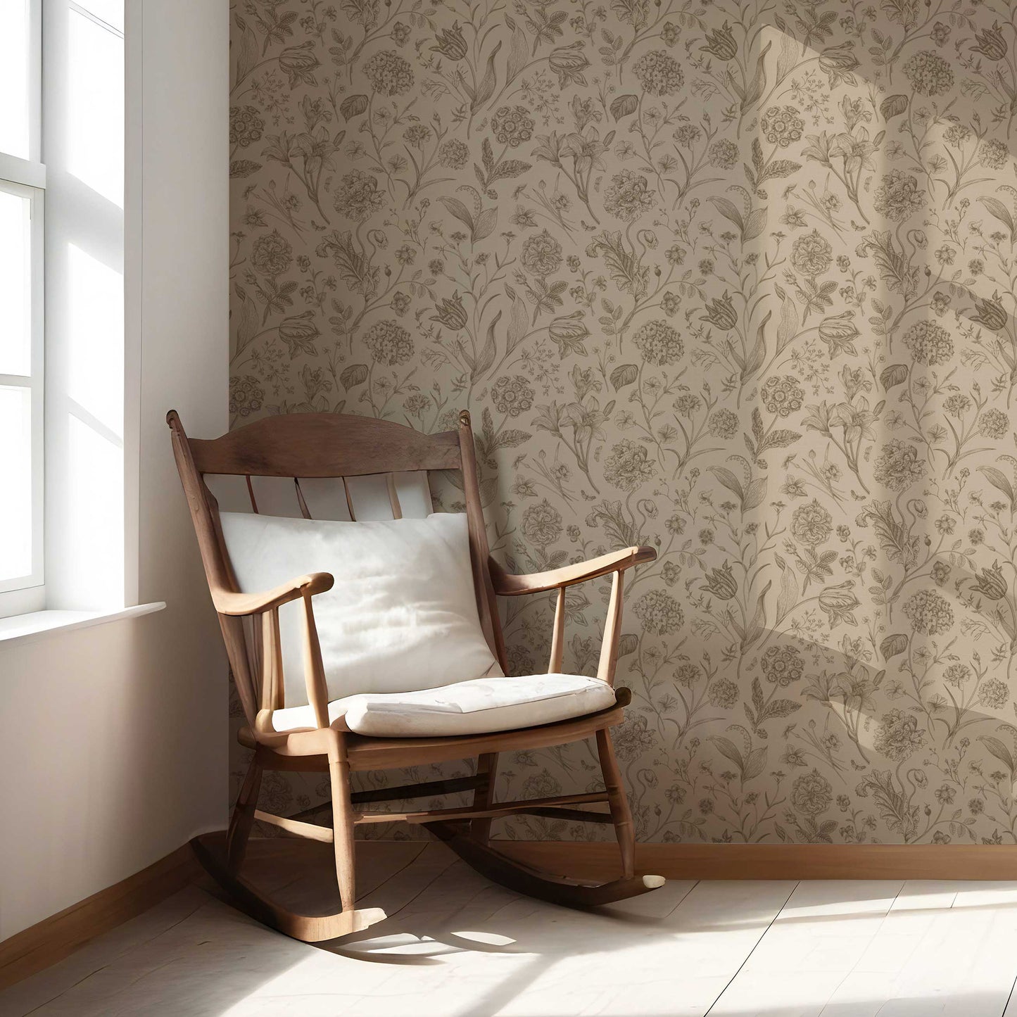 Garden Anthology Wallpaper - Mocha Sketch