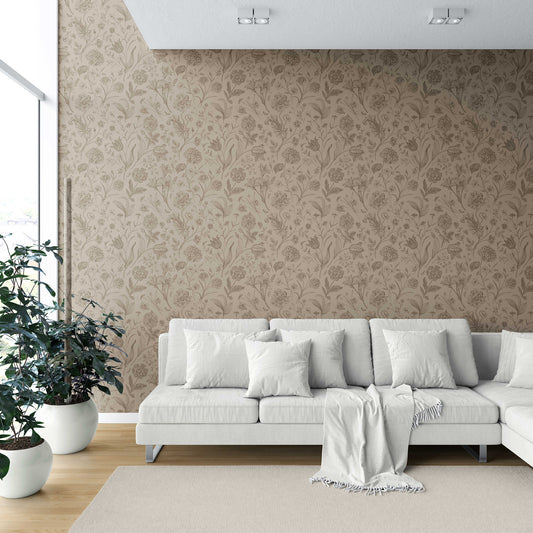 Garden Anthology Wallpaper - Mocha Sketch