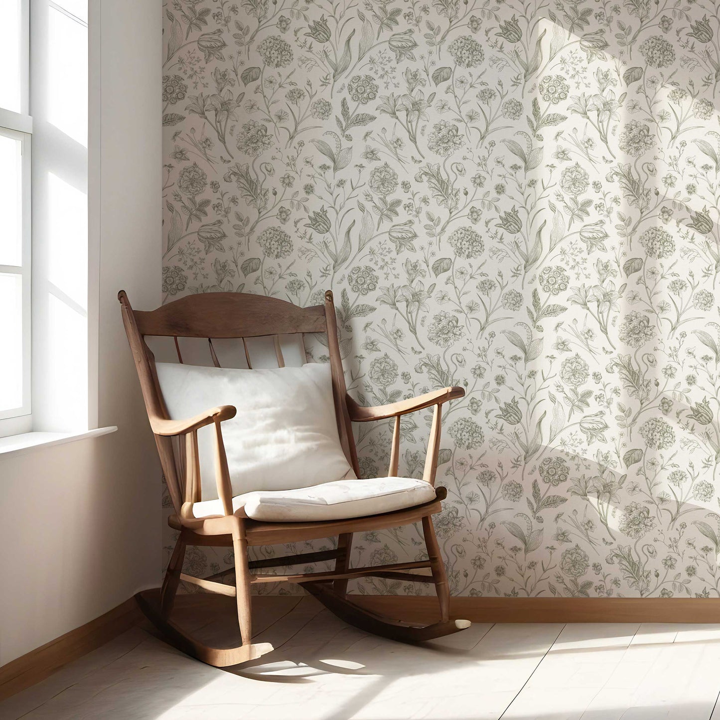 Garden Anthology Wallpaper - Olive Linework