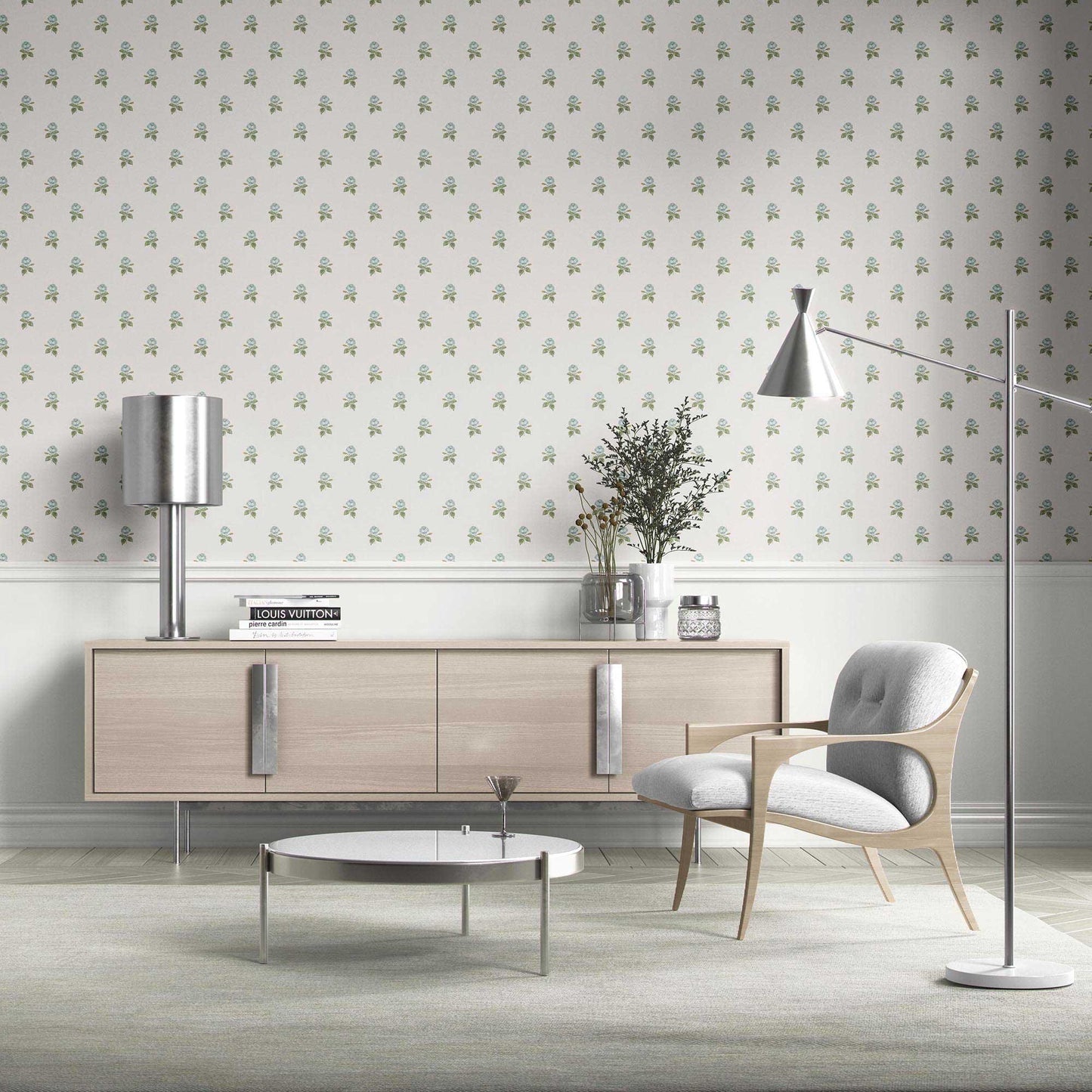 Rosewood Sprig Wallpaper - Porcelain Blue