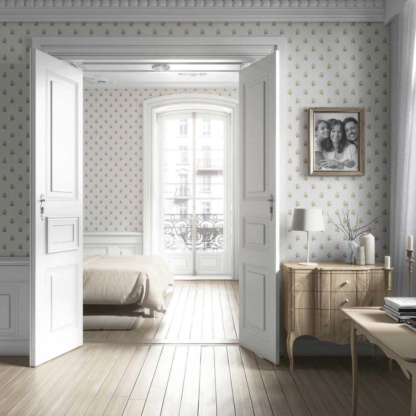 Rosewood Sprig Wallpaper - Buttercream Bloom