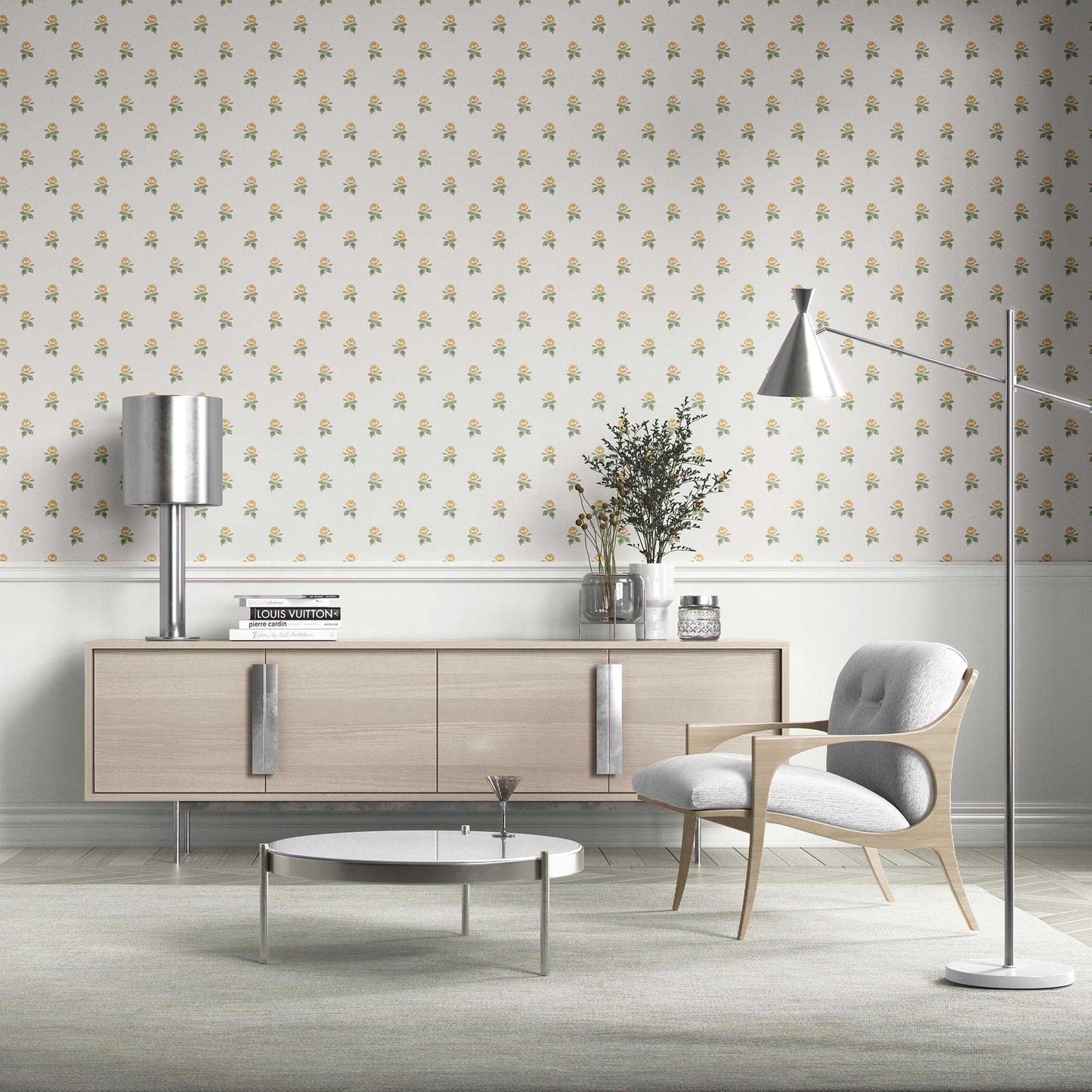 Rosewood Sprig Wallpaper - Buttercream Bloom