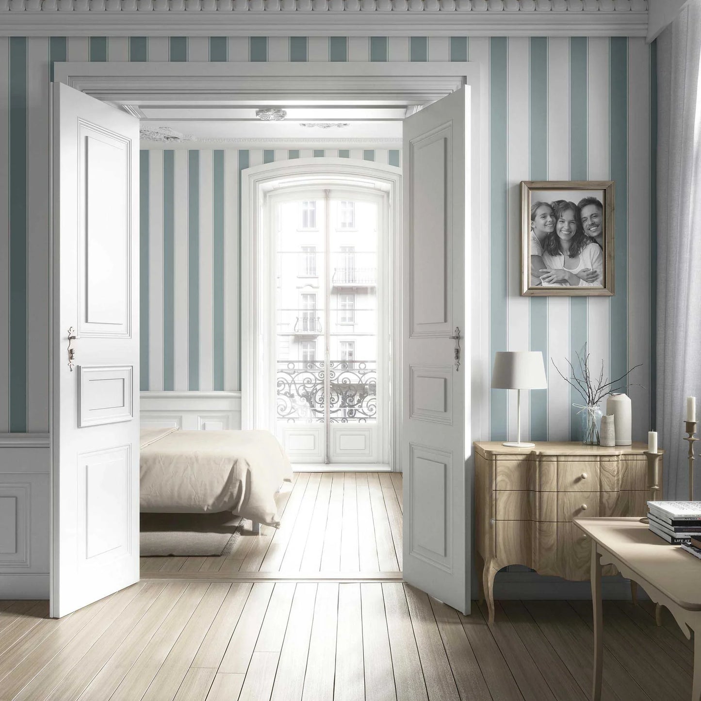 Kensington Stripe Wallpaper - Harbour Mist