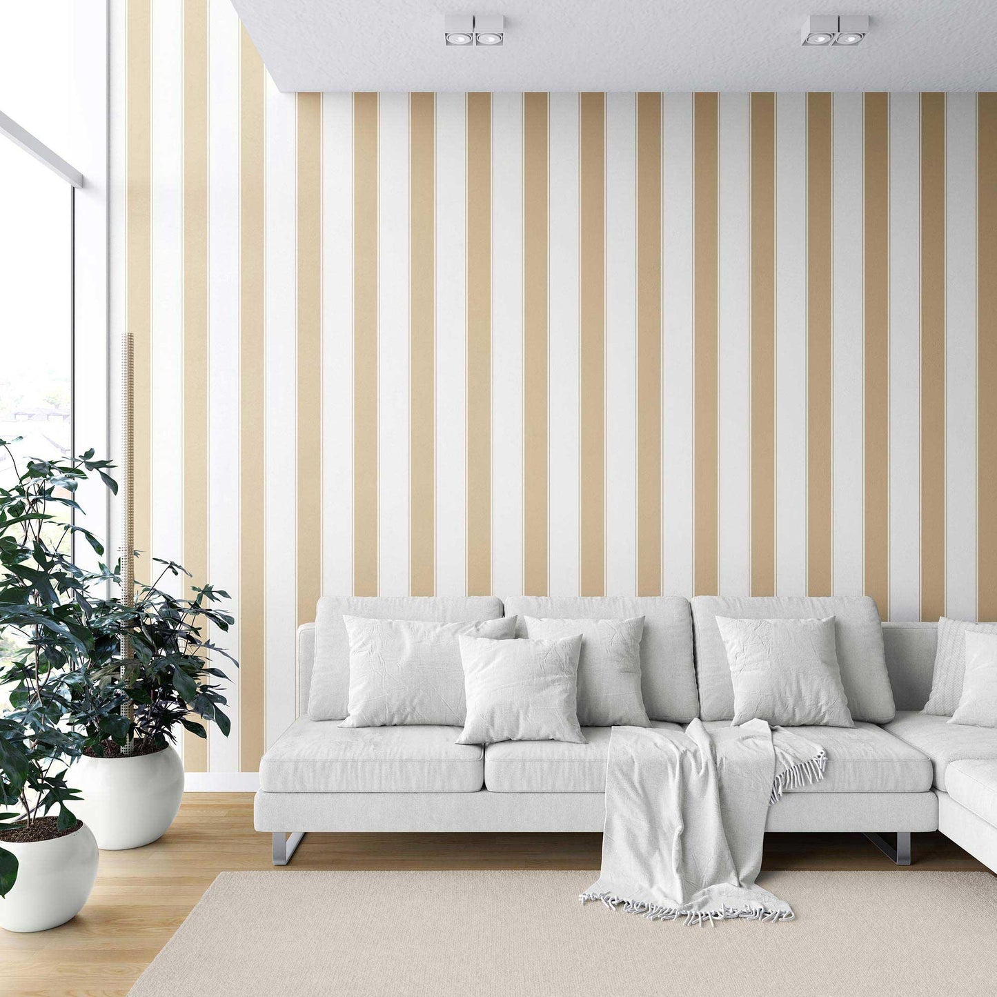 Kensington Stripe Wallpaper - Sandstone Beige
