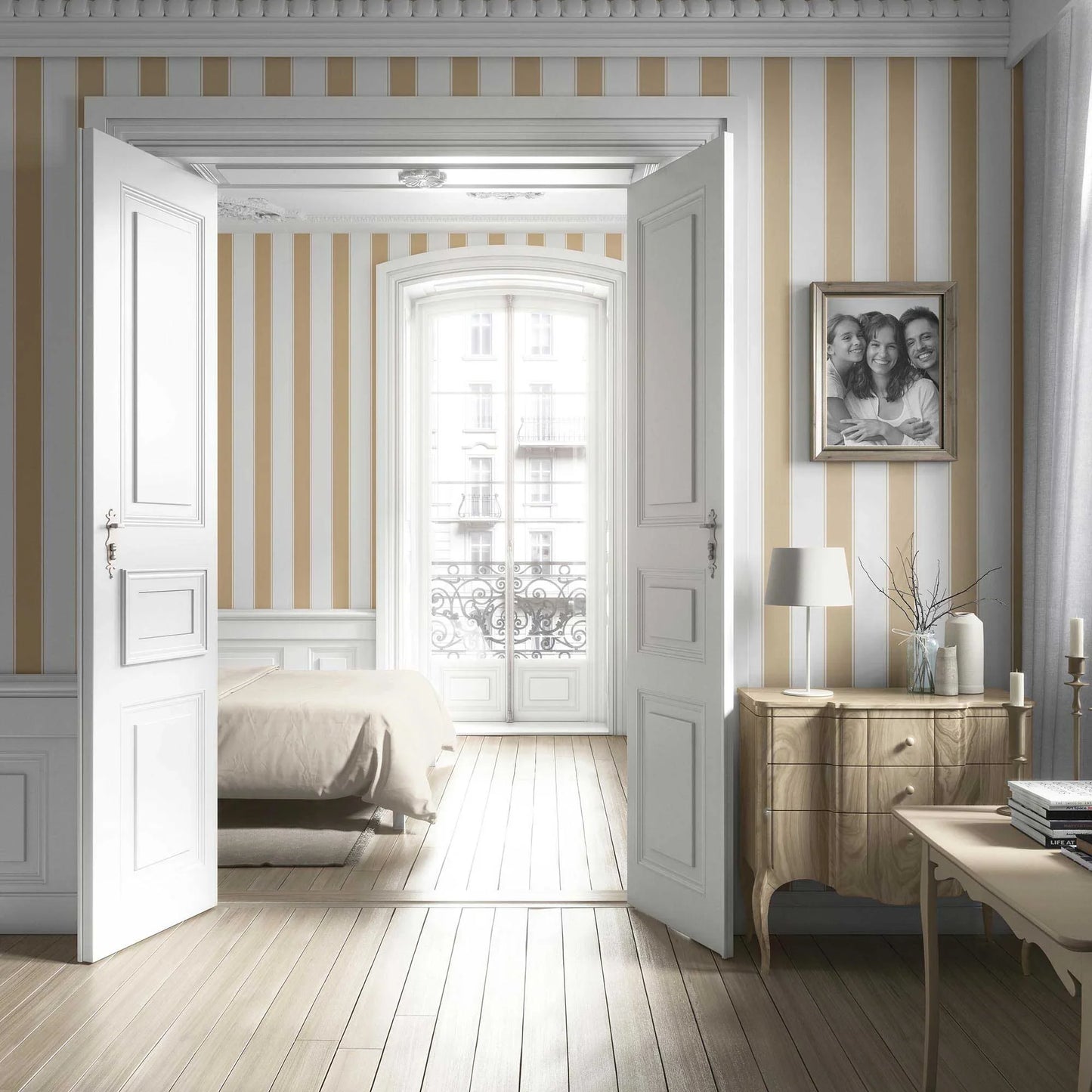Kensington Stripe Wallpaper - Sandstone Beige