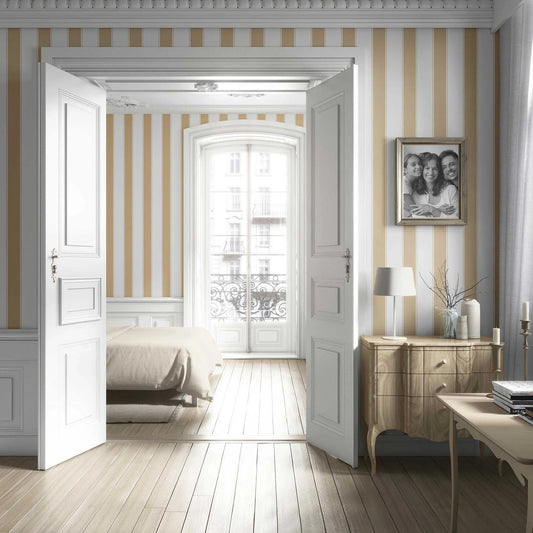Kensington Stripe Wallpaper - Sandstone Beige