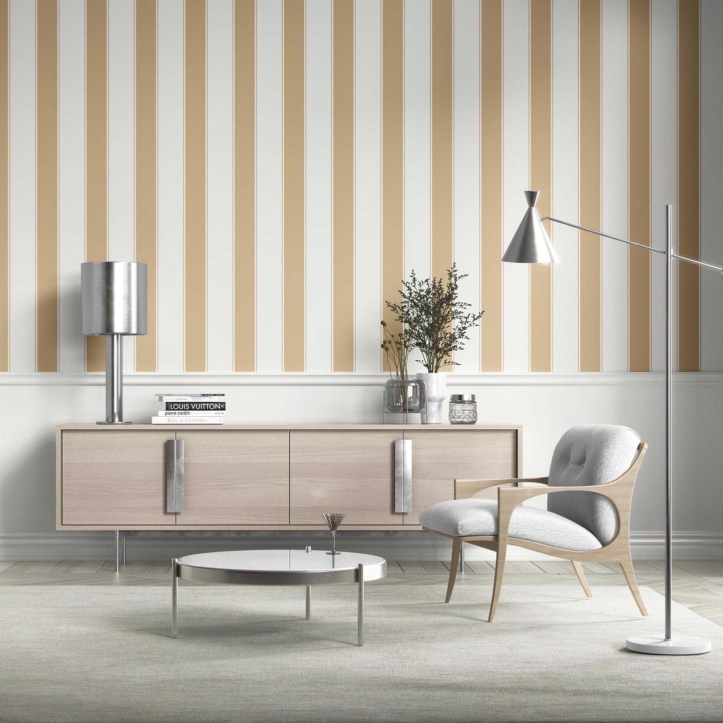 Kensington Stripe Wallpaper - Sandstone Beige