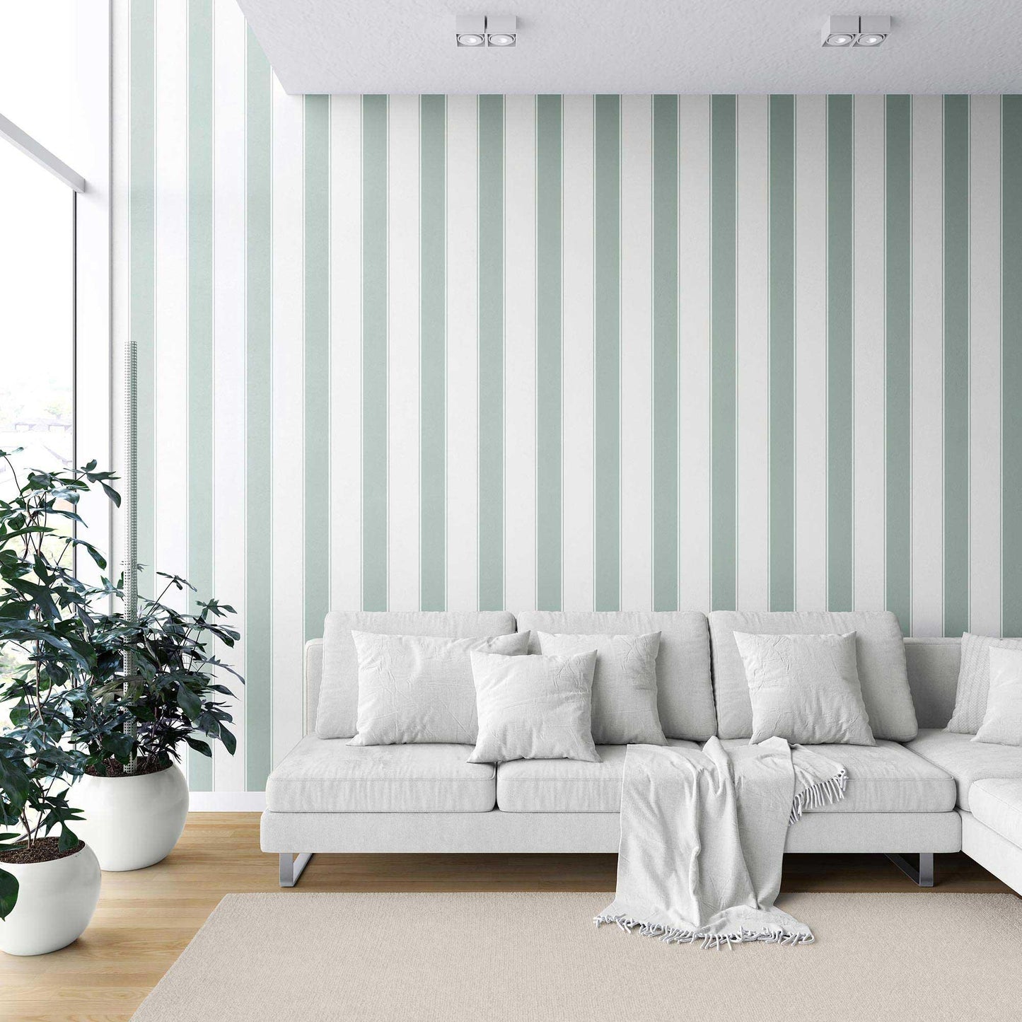 Kensington Stripe Wallpaper - Sage Drawing Room