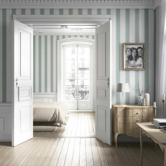 Kensington Stripe Wallpaper - Sage Drawing Room
