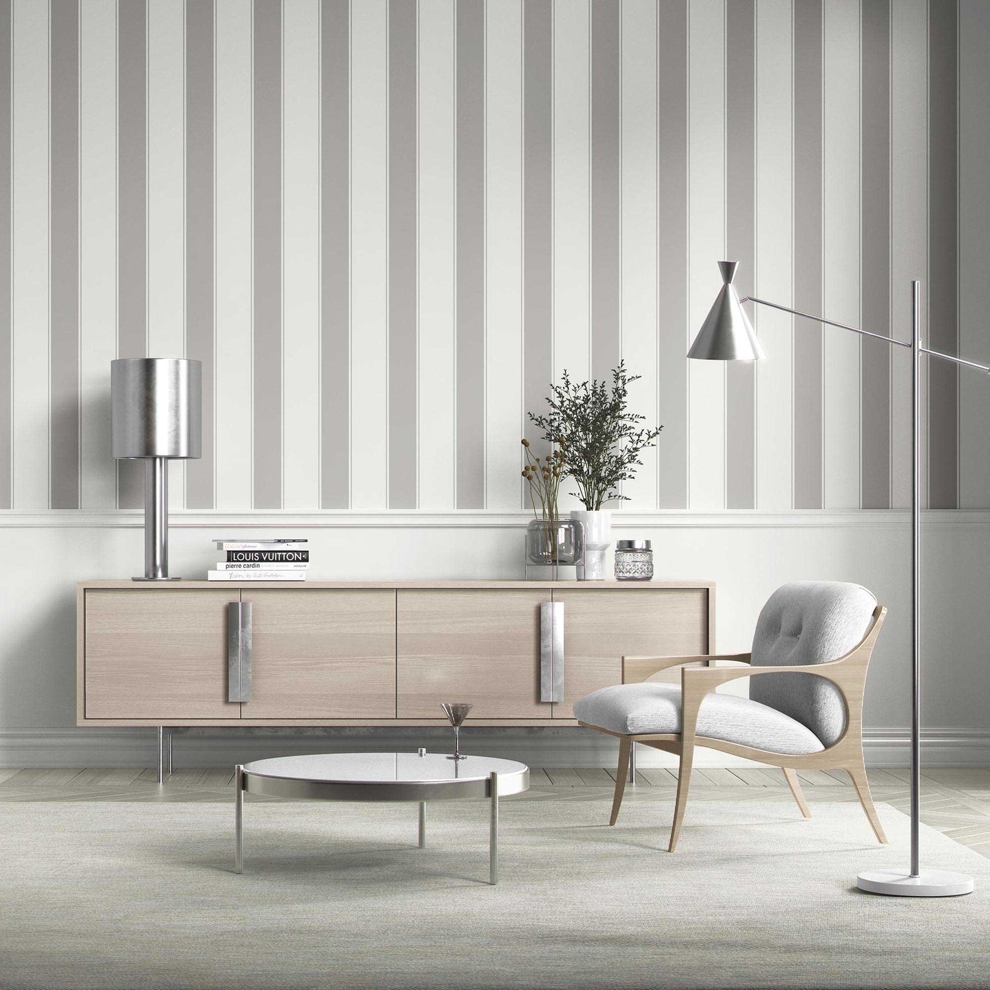 Kensington Stripe Wallpaper - Ashstone Grey