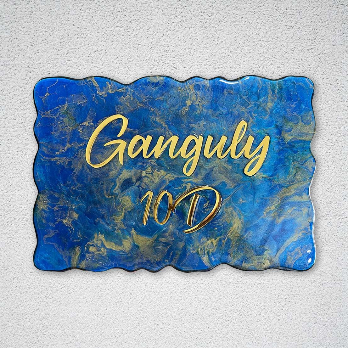 Ganguly - Pearl Blue with Golden Blend Resin Nameplate
