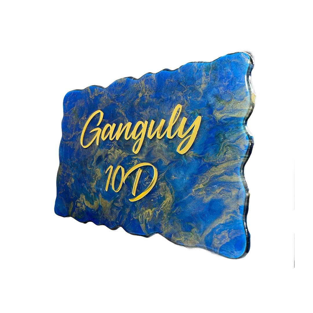 Ganguly - Pearl Blue with Golden Blend Resin Nameplate