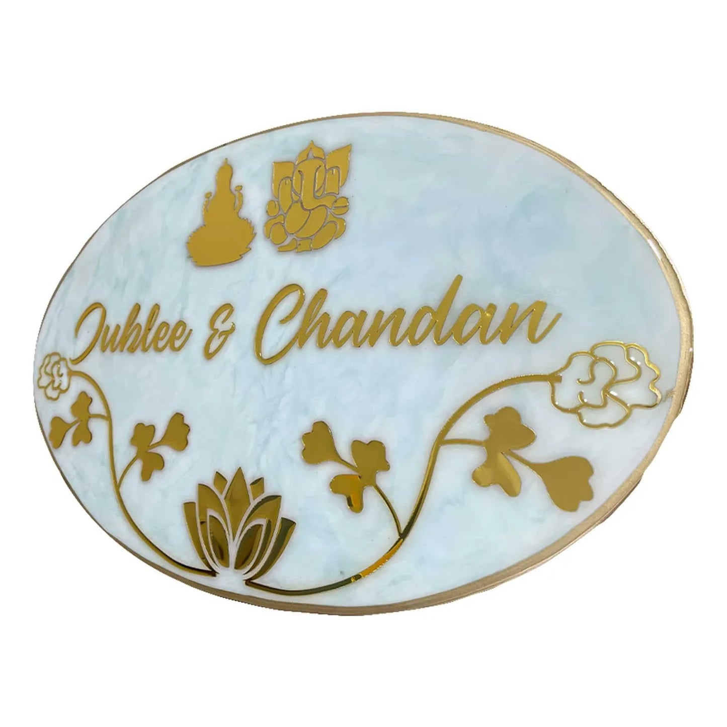 Blessed Abode - Ganesh & Lotus Resin Nameplate