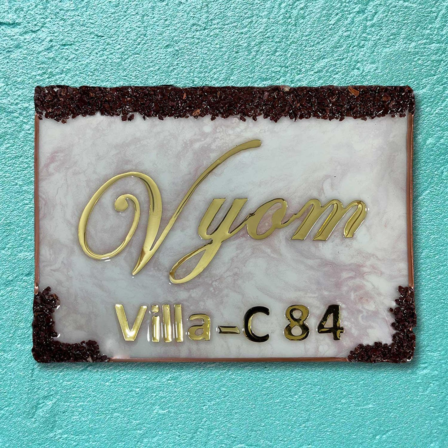 Pink Flare Vyom Resin House Nameplate