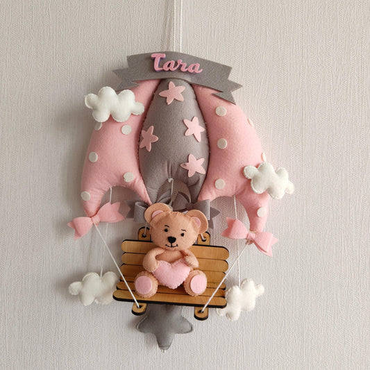Blush Pink Teddy On a Swing Name Hanging