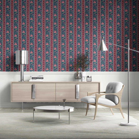 Phool Patti Wallpaper - Royal Blue
