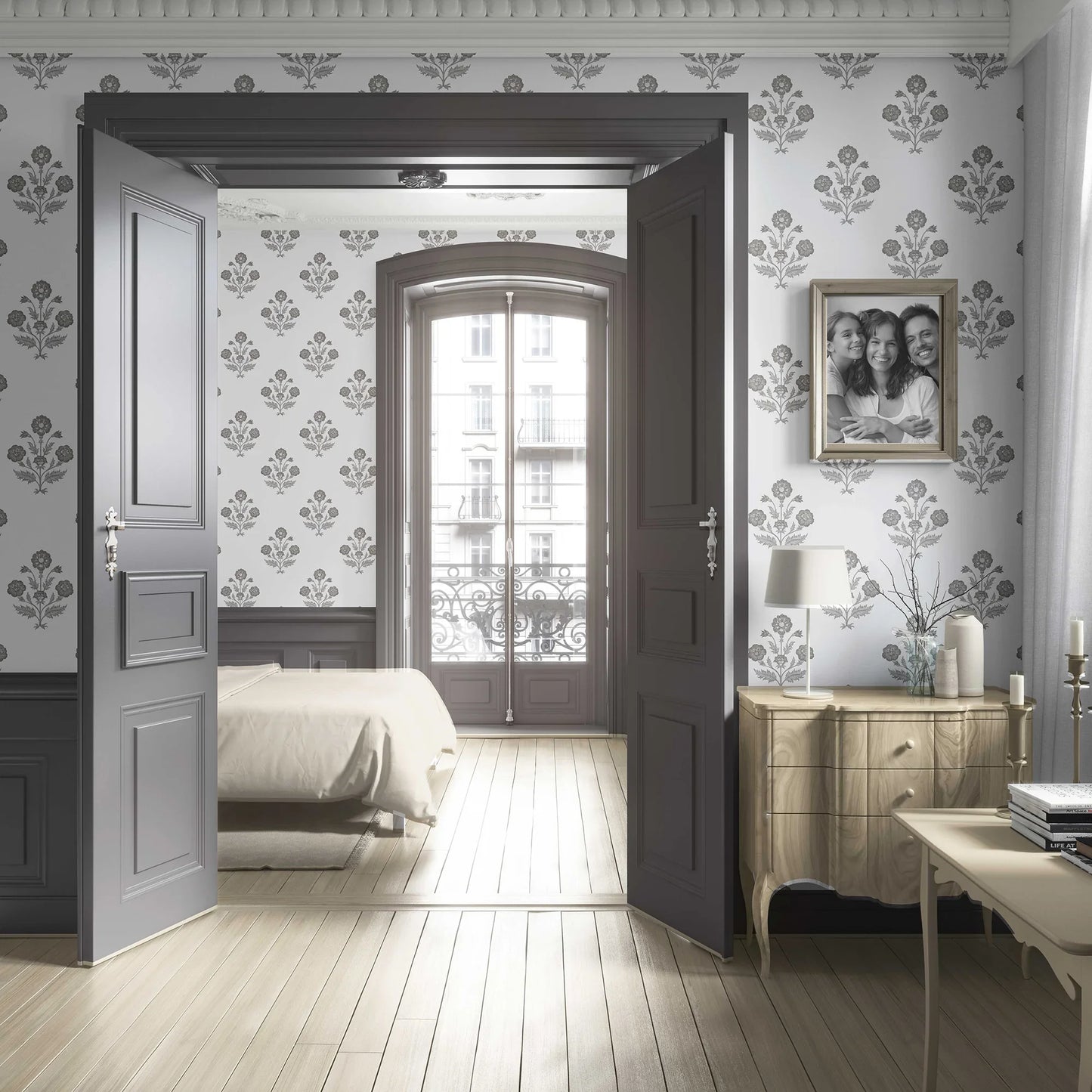 Amber Courtyard Wallpaper - Antique Pewter
