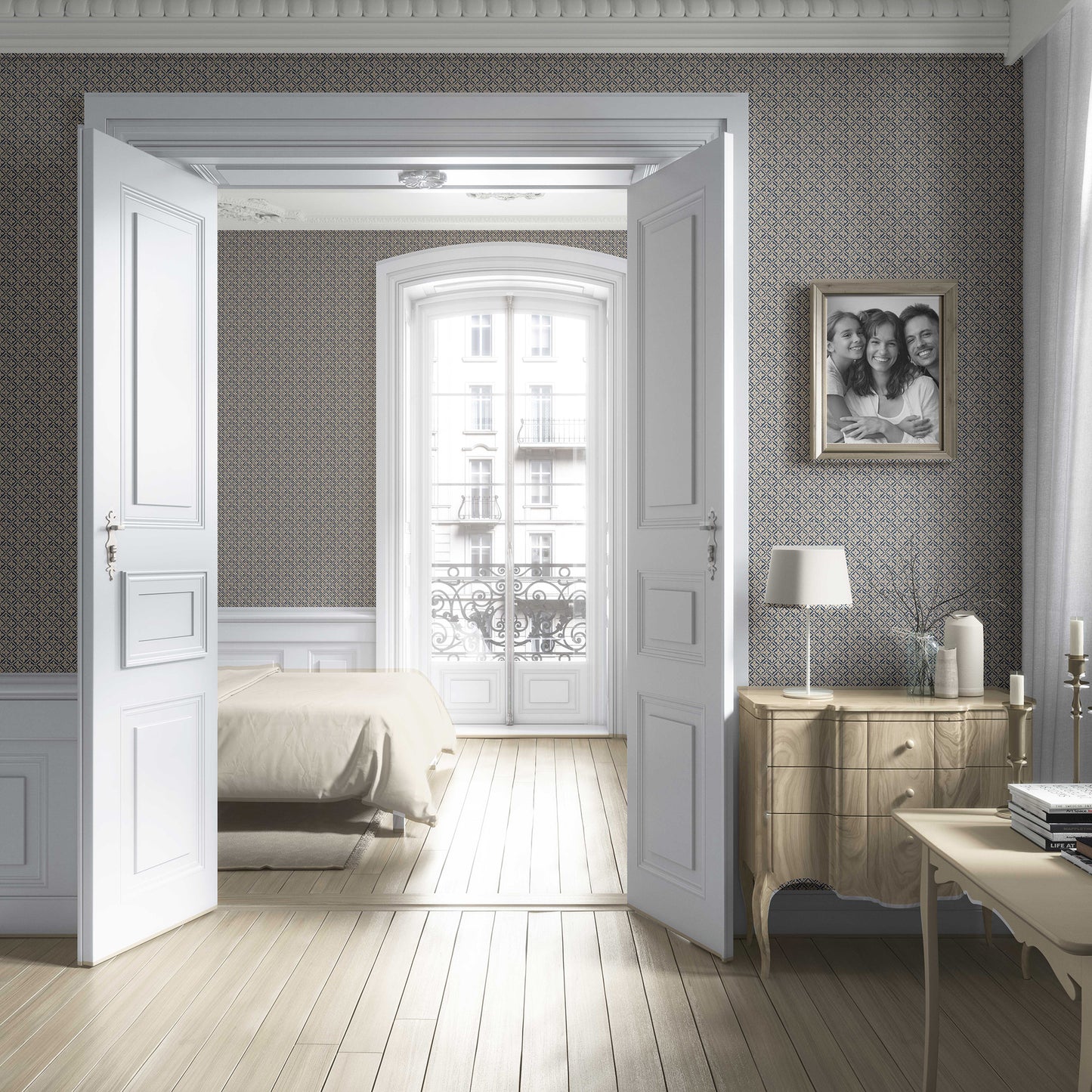 Jharokha Lattice Wallpaper - Indigo Stone