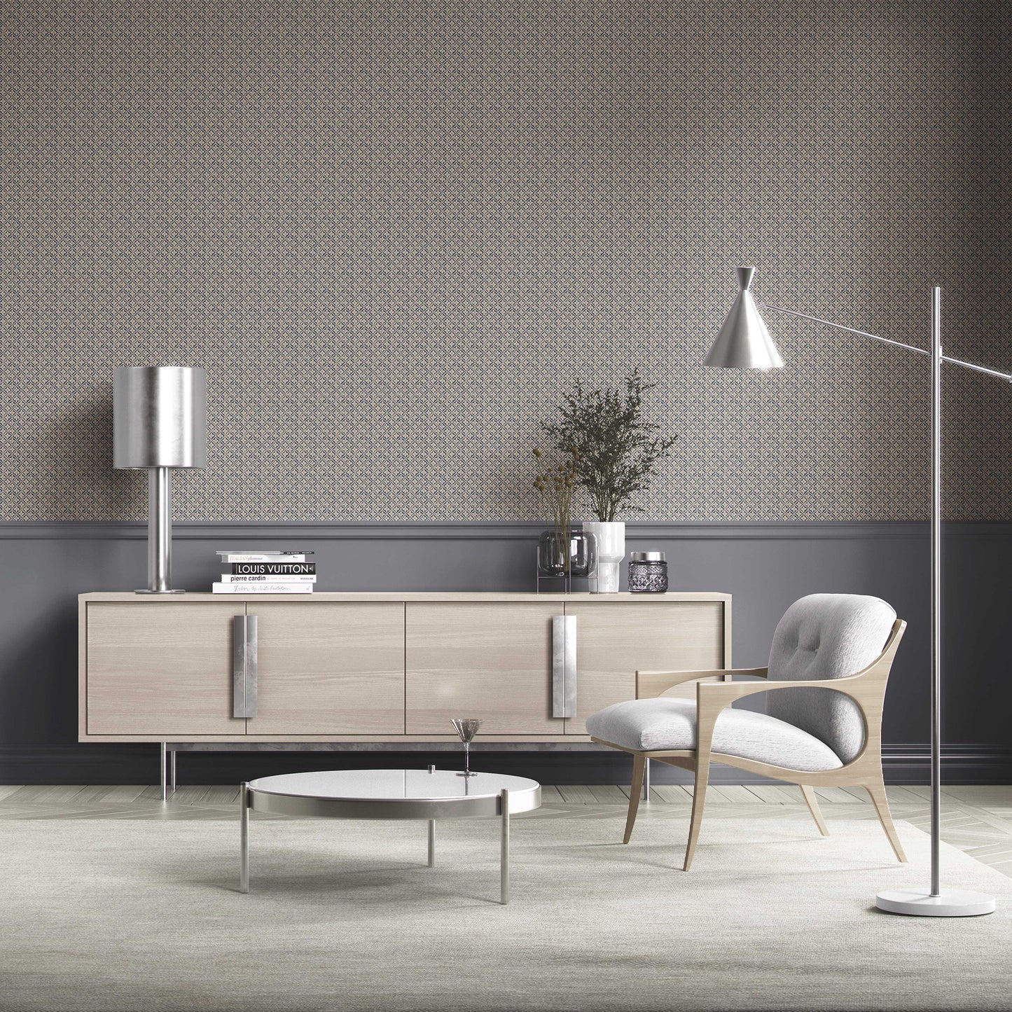 Jharokha Lattice Wallpaper - Indigo Stone